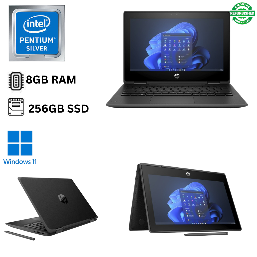 Refurbished HP Pro X360 Fortis 11 G9 8GB RAM, 256GB SSD, Pentium Silver N6000 Quad-core 11.6" HD Touchscreen with Stylus Pen, WiFi Webcam, Windows 11 Pro 2 in 1 Convertible Laptop