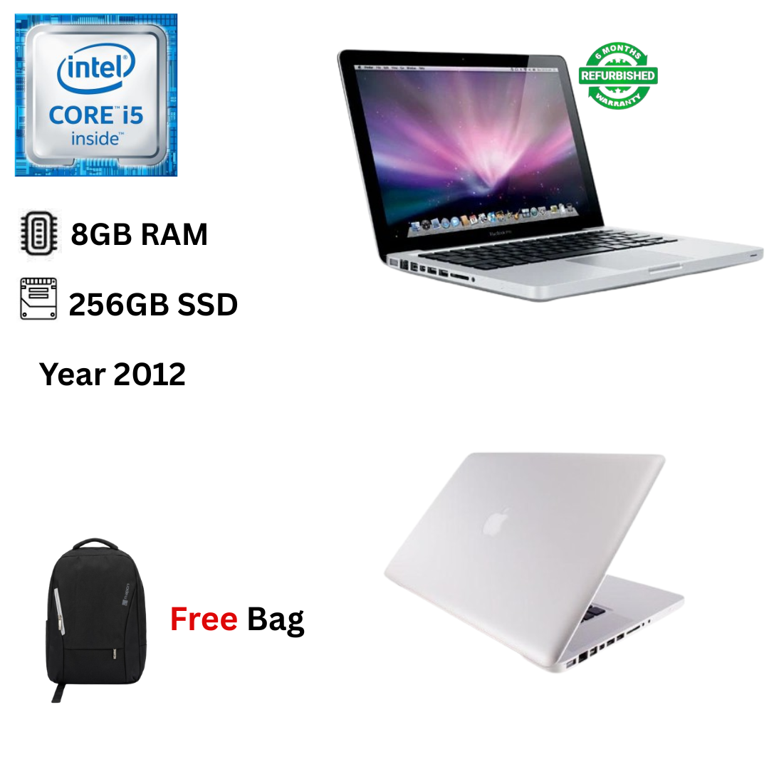 Refurbished Apple MacBook Pro 2012 Core i5 8GB RAM 256GB SSD 13.3 Inch 2.4GHz MacOS Mid 2012 Laptop + Bag