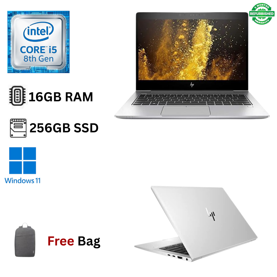 Refurbished HP EliteBook 830 G6 Core I5 8th Gen 16GB RAM 256GB SSD 13.3 Inches Full HD 1.6GHz - 3.9GHz Quad Core Processor Windows 11 Pro MS Office HDMI, Webcam Ultra-Slim Laptop + Bag