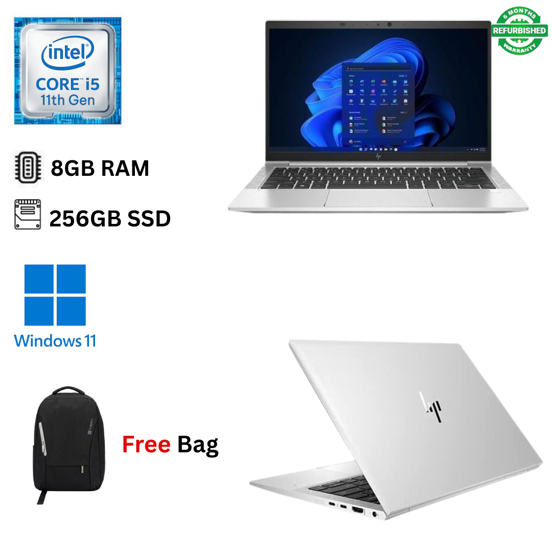 Refurbished HP EliteBook 830 G8 Core i5 11th Gen 8GB RAM 256GB SSD 13.3" Full HD 2.6GHz up to 4.4GHz Quad Core Processor Windows 11 Pro MS Office HDMI Webcam Ultra Slim Laptop + Free Bag