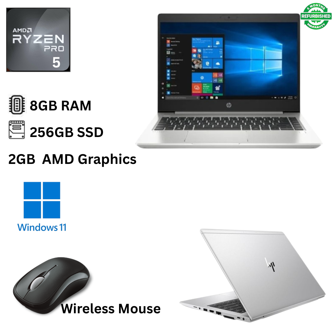 Refurbished HP EliteBook 745 G6 AMD Ryzen 5 PRO 3500U 8GB RAM 256GB SSD 14 Inches FHD + 2GB AMD Radeon Vega Graphics Windows 11 Pro MS Office, Ultra Slim Laptop + Free Mouse