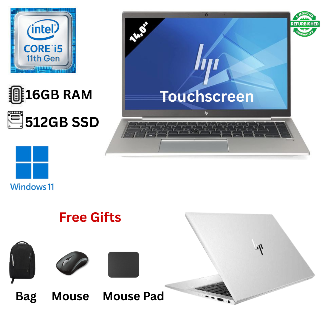 Refurbished HP EliteBook 840 G8 Core i5 11th Gen 16GB RAM 512GB SSD 14 Inch Full HD Touchscreen 2.6GHz up to 4.4GHz Quad Core Processor Windows 11 Pro MS Office HDMI Webcam Slim Laptop + Free Bag