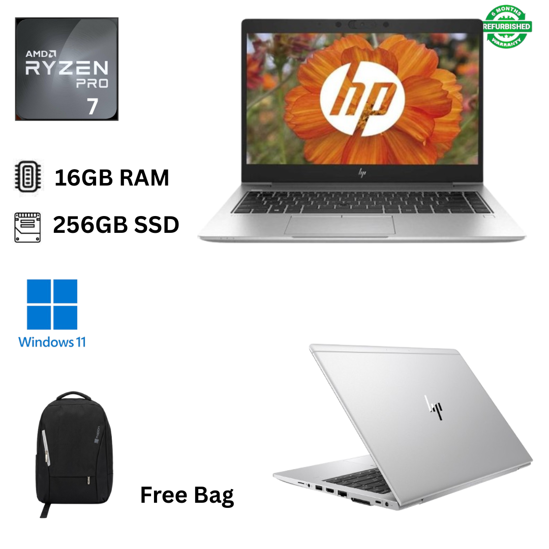 Refurbished HP EliteBook 745 G6 16GB RAM 256GB SSD AMD Ryzen 7 Pro 3700U 2GB Radeon Graphics 14" Full HD 2.3GHz Dual Core Processor Windows 11 Pro Laptop  + Free Bag
