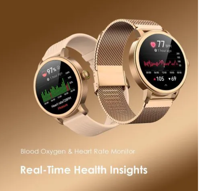 Oraimo Watch Muse (Model: OSW-831N) is a round-faced, highly elegant smartwatch designed with a blend of fashion and comprehensive health tracking