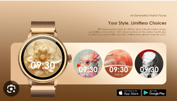 Oraimo Watch Muse (Model: OSW-831N) is a round-faced, highly elegant smartwatch designed with a blend of fashion and comprehensive health tracking