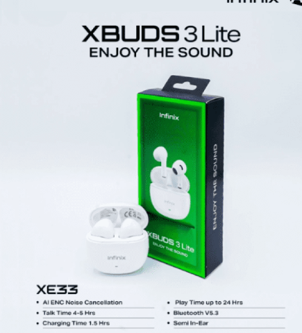 Infinix XBuds 3 XE31 True Wireless Earbuds – Bluetooth 5.3, 13mm Drivers, AI ENC, Game Mode & Up to 30 Hours Playtime