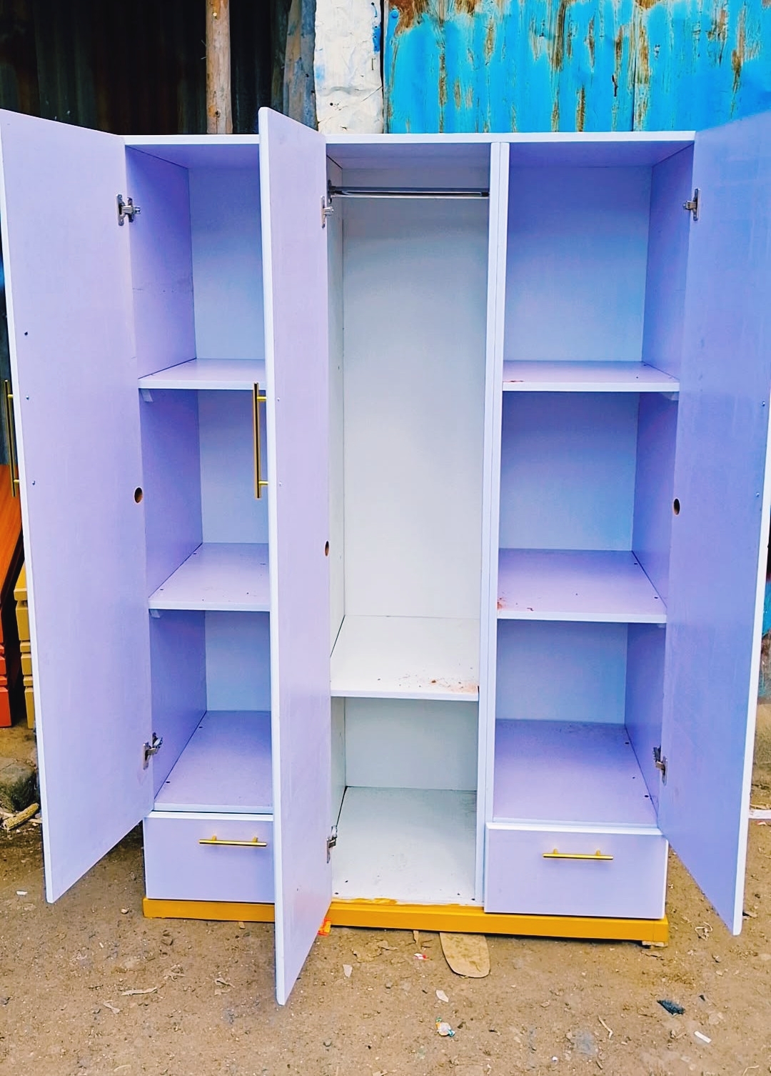 3-Door Wooden Wardrobe with Mirror