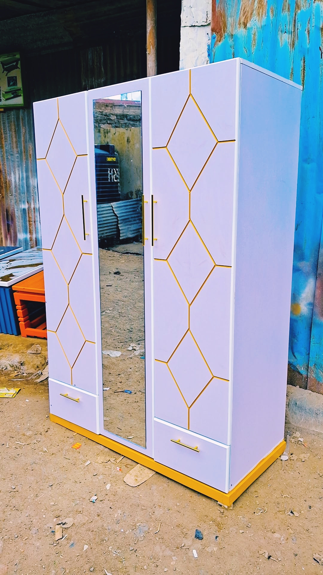 3-Door Wooden Wardrobe with Mirror