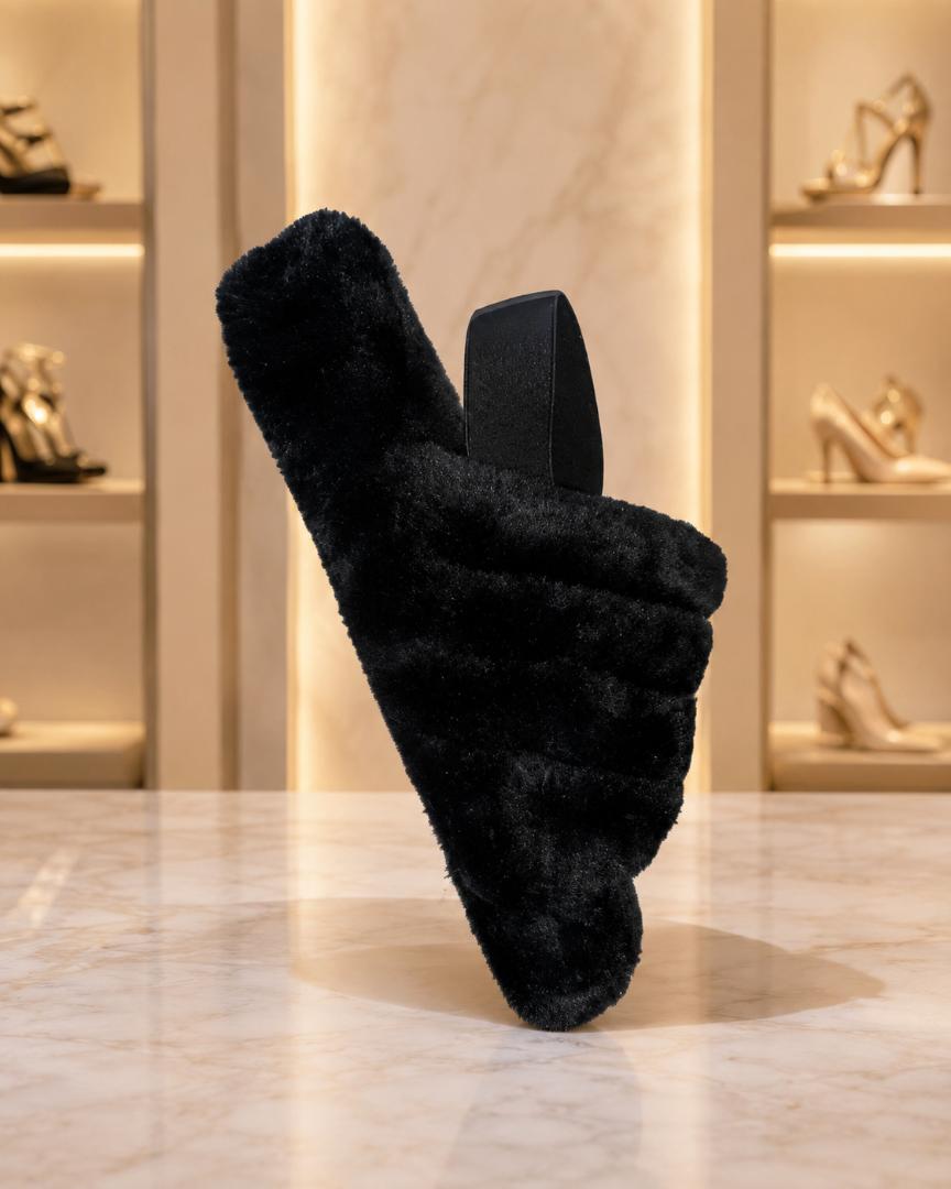 Premium Ladies Womens Faux Fur Slides – Fluffy Slip On Sliders Flat Walk with Arch Support Open Toe Slippers Sandals for Indoor Outdoor Use Winter/Summer