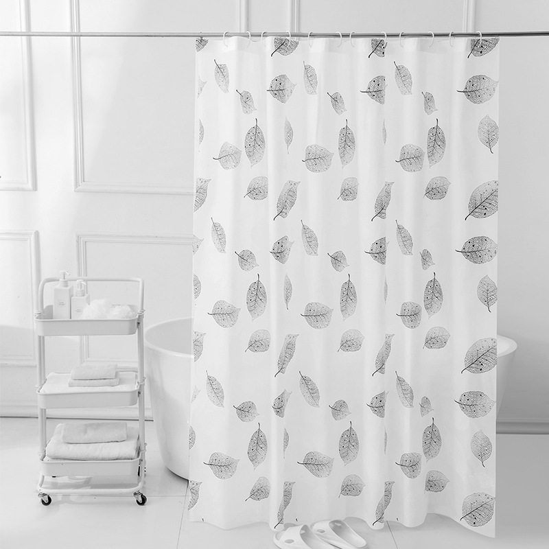1PC Leaft Print PEVA Shower Curtain Liner with 12PC Hooks 180*180cm for Shower Stall Bathtubs Bathroom Curtains Shower Curtain Liner Set Waterproof Anti-Mould Proof Resistant