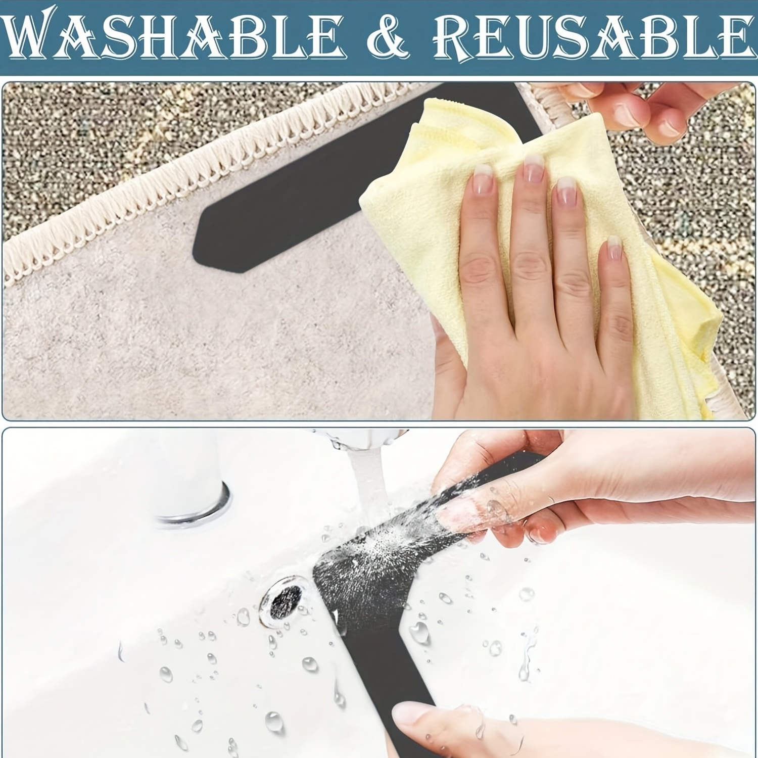 8PCS Reusable Washable Grippers for Rugs Highly Adhesive Thin Removable Rug Tape Double Sided Non-Slip Rug Pads for Hardwood Floors and Carpet Corners,Keep Area Rugs Corners from Curling
