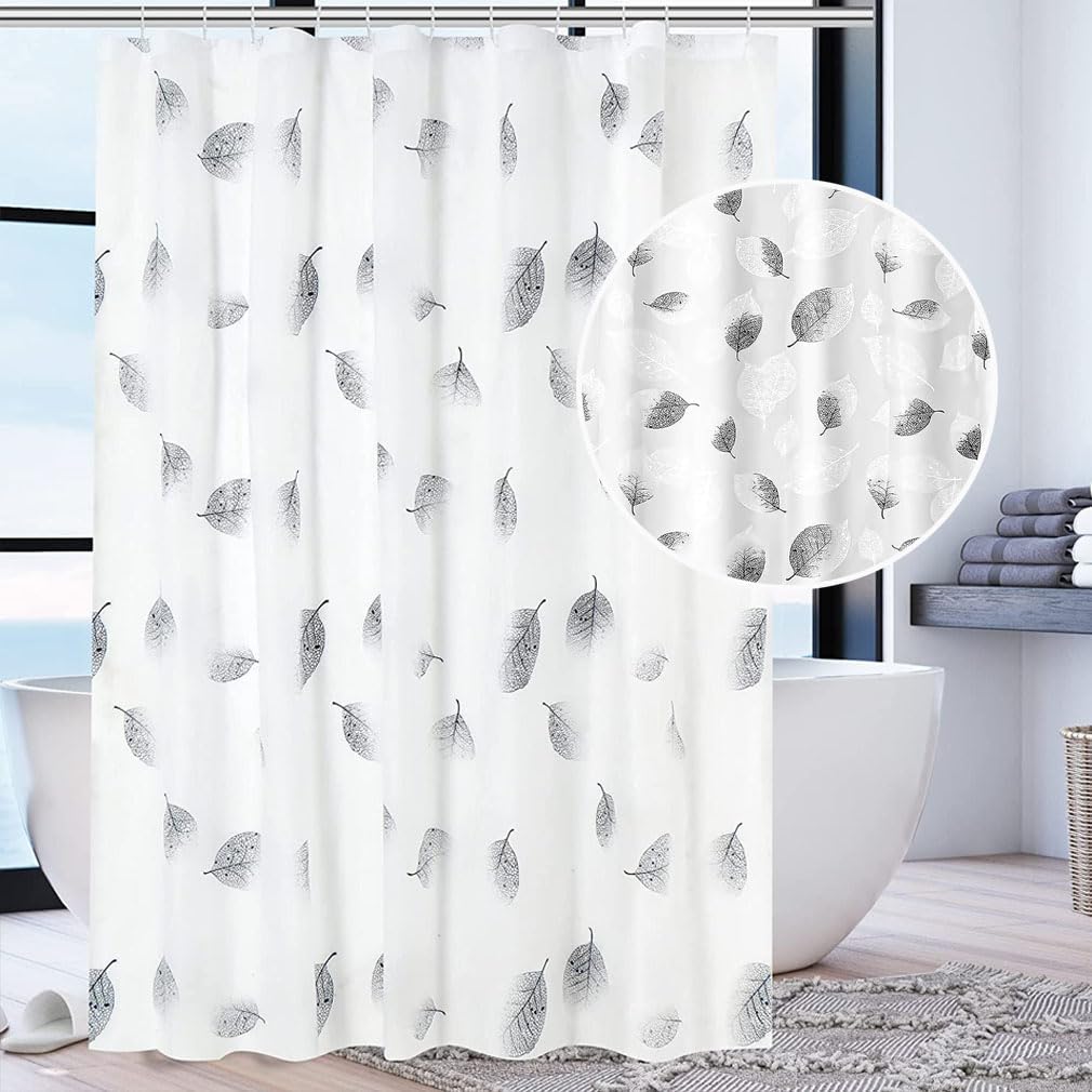 1PC Leaft Print PEVA Shower Curtain Liner with 12PC Hooks 180*180cm for Shower Stall Bathtubs Bathroom Curtains Shower Curtain Liner Set Waterproof Anti-Mould Proof Resistant
