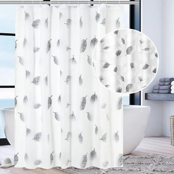 1PC Leaft Print PEVA Shower Curtain Liner with 12PC Hooks 180*180cm for Shower Stall Bathtubs Bathroom Curtains Shower Curtain Liner Set Waterproof Anti-Mould Proof Resistant