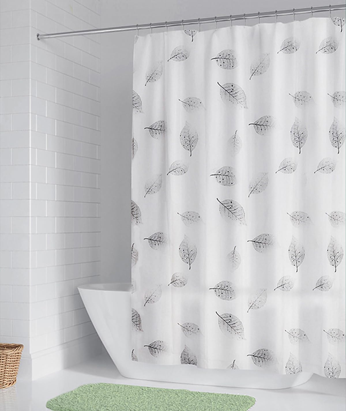1PC Leaft Print PEVA Shower Curtain Liner with 12PC Hooks 180*180cm for Shower Stall Bathtubs Bathroom Curtains Shower Curtain Liner Set Waterproof Anti-Mould Proof Resistant