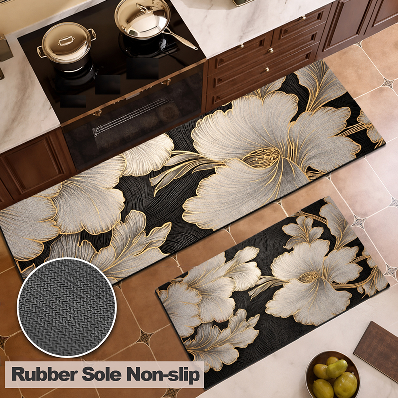 2pcs Luxury High-end Diatom Mud Kitchen Floor Mat Waterproof Oil-proof Dirty Resistant Home Carpet PVC Wear-resistant Rugs