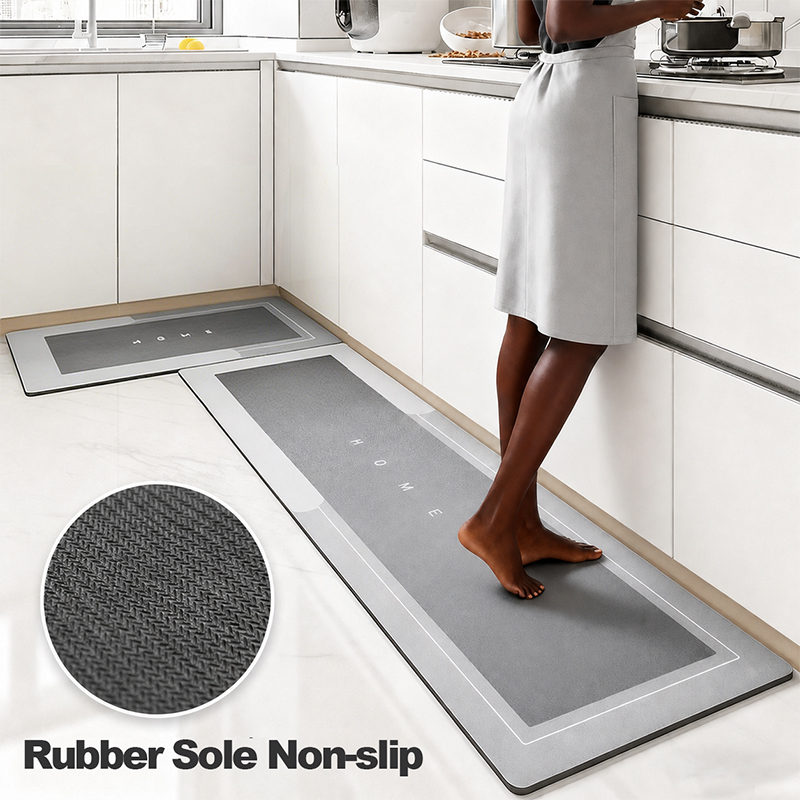 2PCS Non-Slip Home Kitchen Rug Set Gray Diatom Mud Quick Drying Antiskid & Absorbent Floor Mat for Kitchen, Bathroom, Living Room - Minimalist Home Decor Carpet