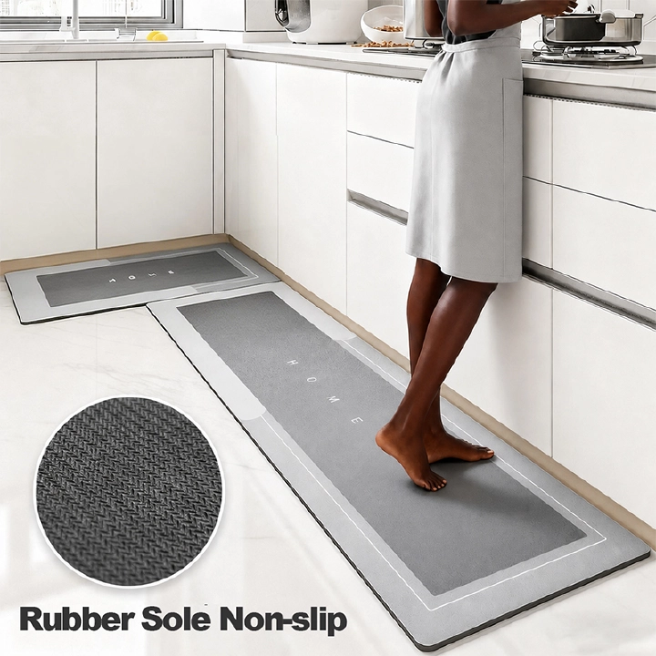 2PCS Non-Slip Home Kitchen Rug Set Gray Diatom Mud Quick Drying Antiskid & Absorbent Floor Mat for Kitchen, Bathroom, Living Room - Minimalist Home Decor Carpet
