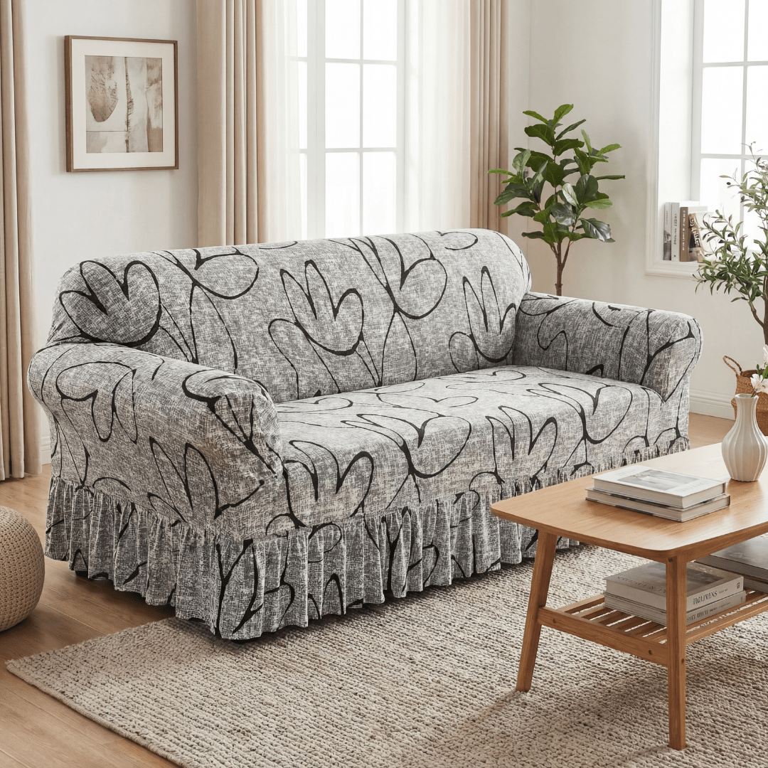 1pc Gray Sofa Covers With Skirt for Living Room Stretch Slipcover Armchair Couch Cover Corner Furniture Protector