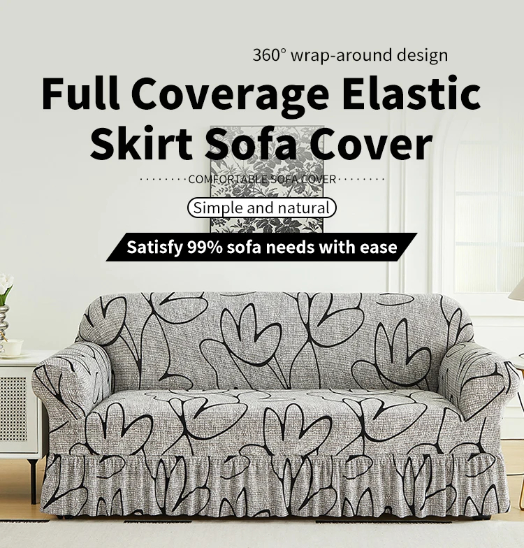 1pc Gray Sofa Covers With Skirt for Living Room Stretch Slipcover Armchair Couch Cover Corner Furniture Protector