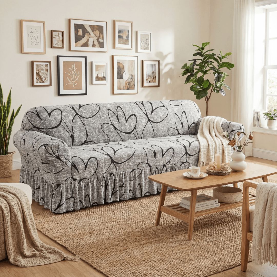 1pc Gray Sofa Covers With Skirt for Living Room Stretch Slipcover Armchair Couch Cover Corner Furniture Protector