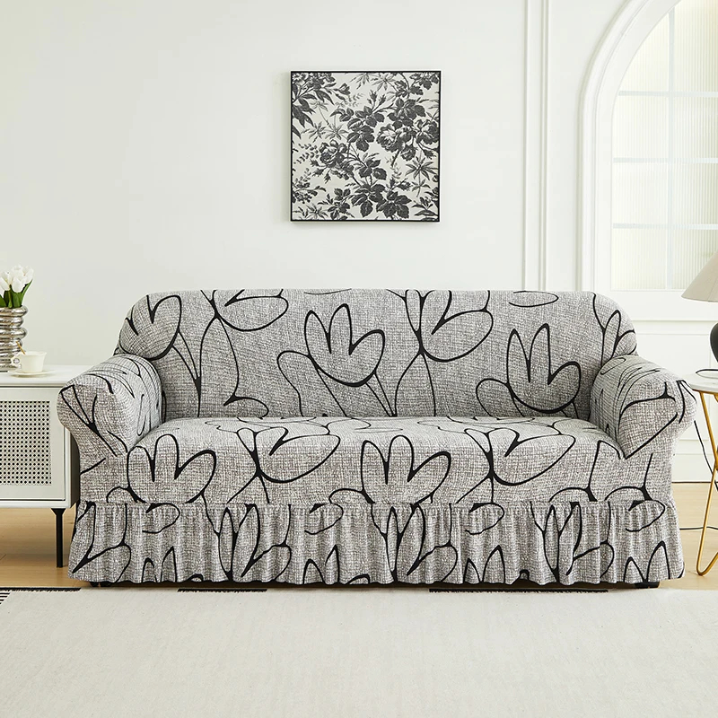 1pc Gray Sofa Covers With Skirt for Living Room Stretch Slipcover Armchair Couch Cover Corner Furniture Protector