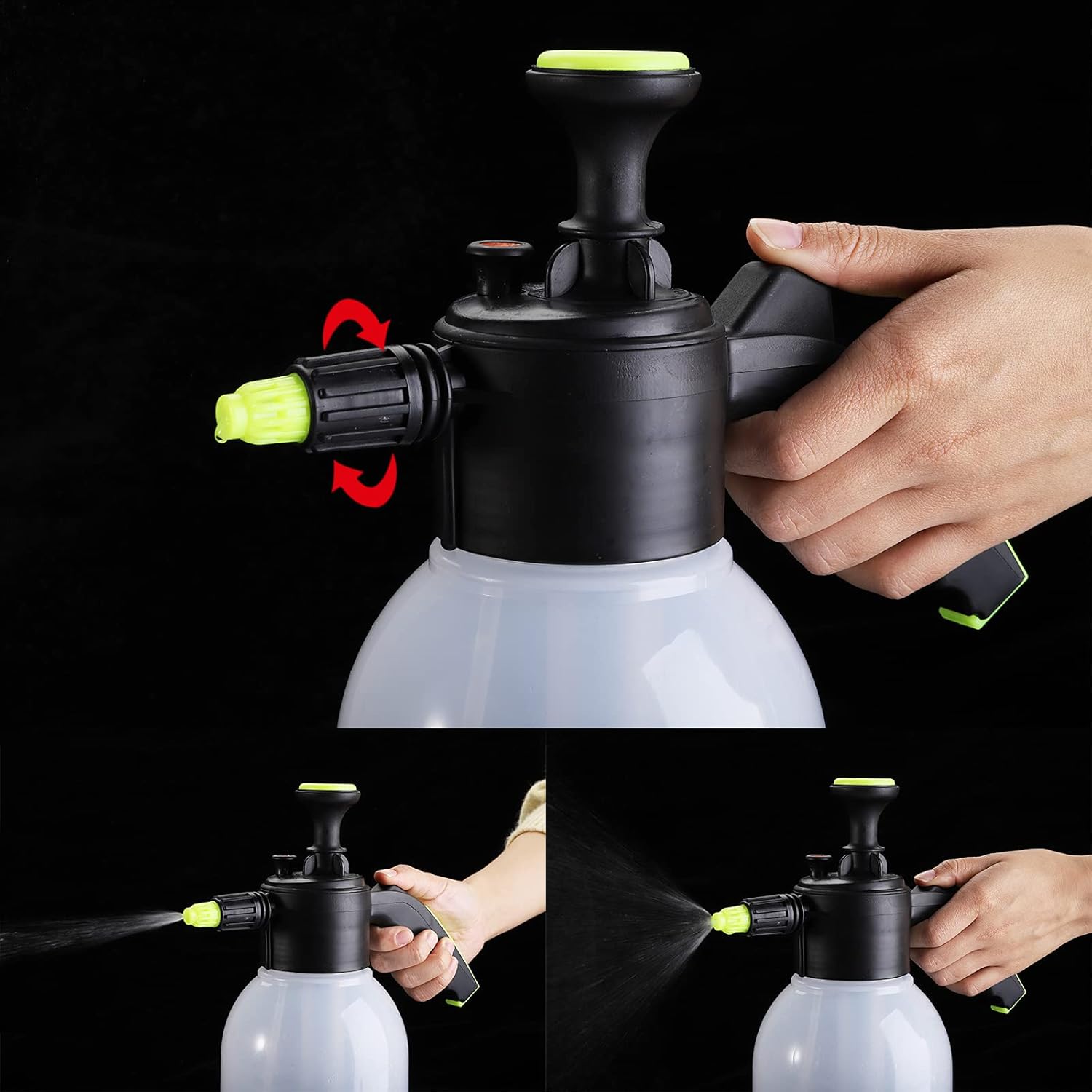 2L Handheld Pump Sprayer with Adjustable Nozzle Extra Long Spray Rod Garden Pressure Water Spray Bottle Safety Valve for Watering Plant Spraying Home Cleaning Fertilizing Car Washing Pet Bathing