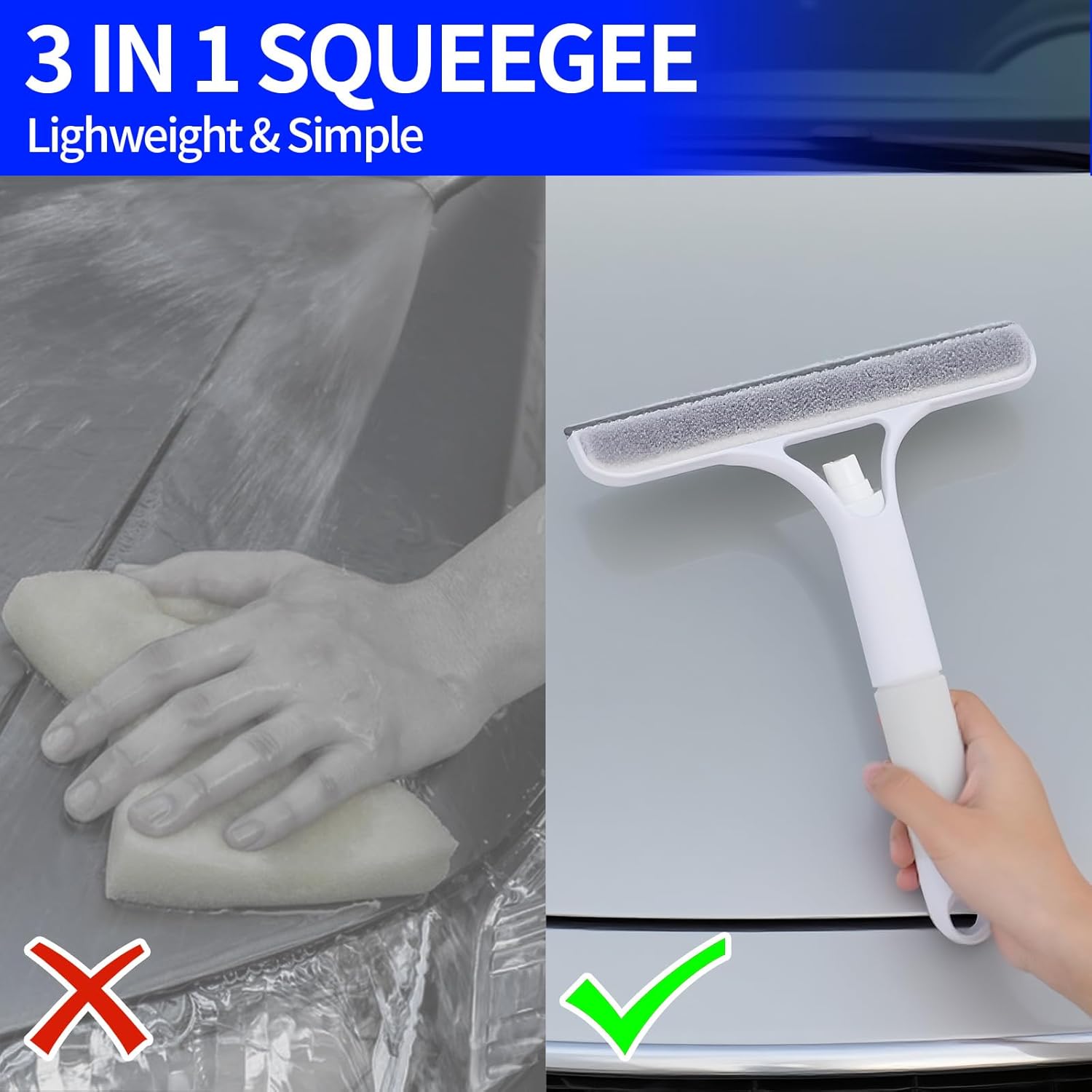 1PC All-Purpose Window Cleaning Scraper Shower Squeegee for Glass Door Glass Cleaner Squeegee with Spray Washer Wiper 3 Functions in 1 Perfect Household Cleaner Tool Walls Car Windshield
