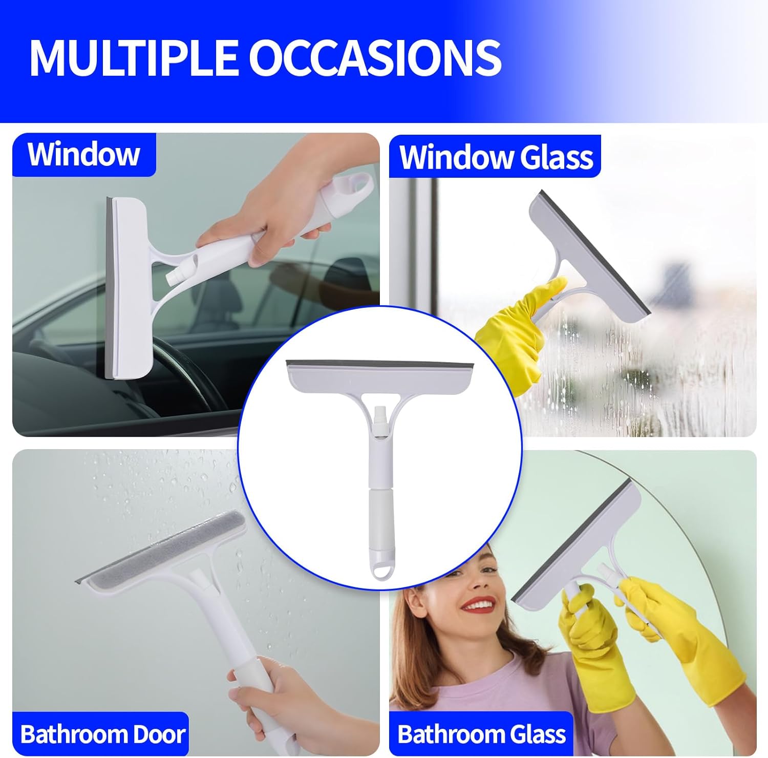 1PC All-Purpose Window Cleaning Scraper Shower Squeegee for Glass Door Glass Cleaner Squeegee with Spray Washer Wiper 3 Functions in 1 Perfect Household Cleaner Tool Walls Car Windshield
