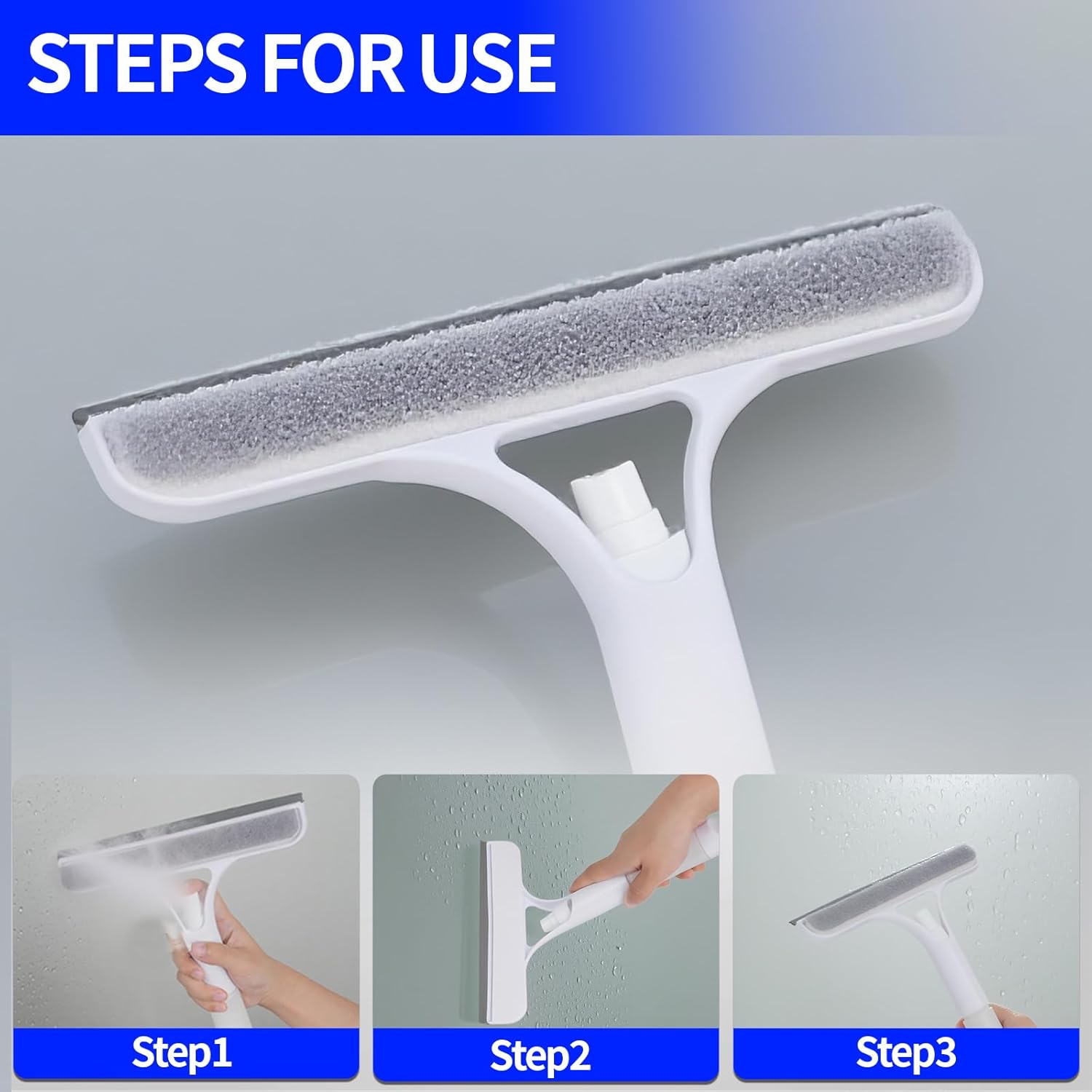 1PC All-Purpose Window Cleaning Scraper Shower Squeegee for Glass Door Glass Cleaner Squeegee with Spray Washer Wiper 3 Functions in 1 Perfect Household Cleaner Tool Walls Car Windshield