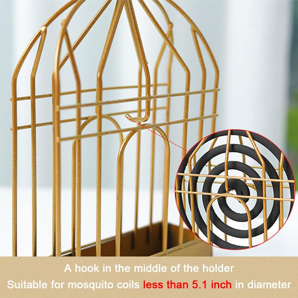 1pc Birdcage Mosquito Coil Holder Metal Fireproof Mosquito Coil Stand with Ash Catcher Hanging Design for Home Bedroom Outdoor Patio Camping