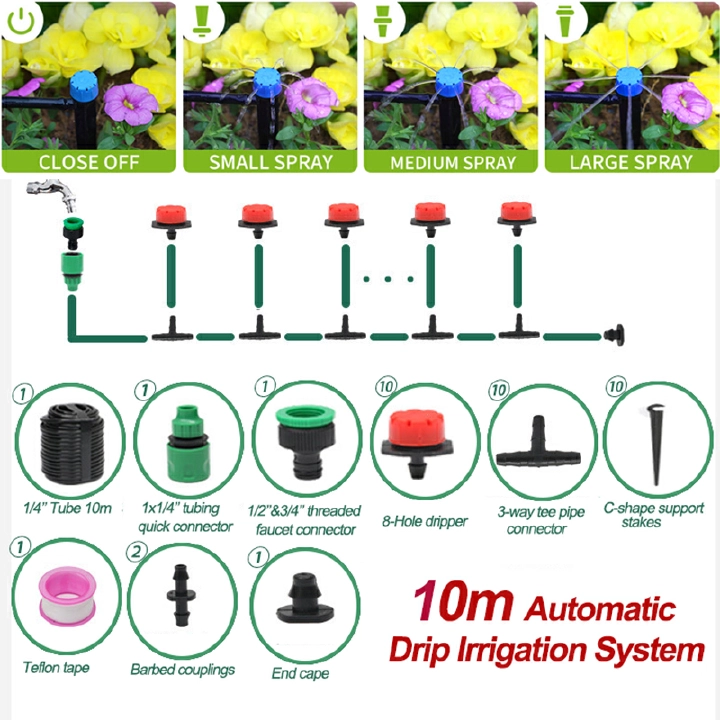 10m Drip Irrigation Kit Garden Automatic Watering System Garden Watering System with 7/4mm Tubing Irrigation Accessories Irrigation System for Garden Greenhouse