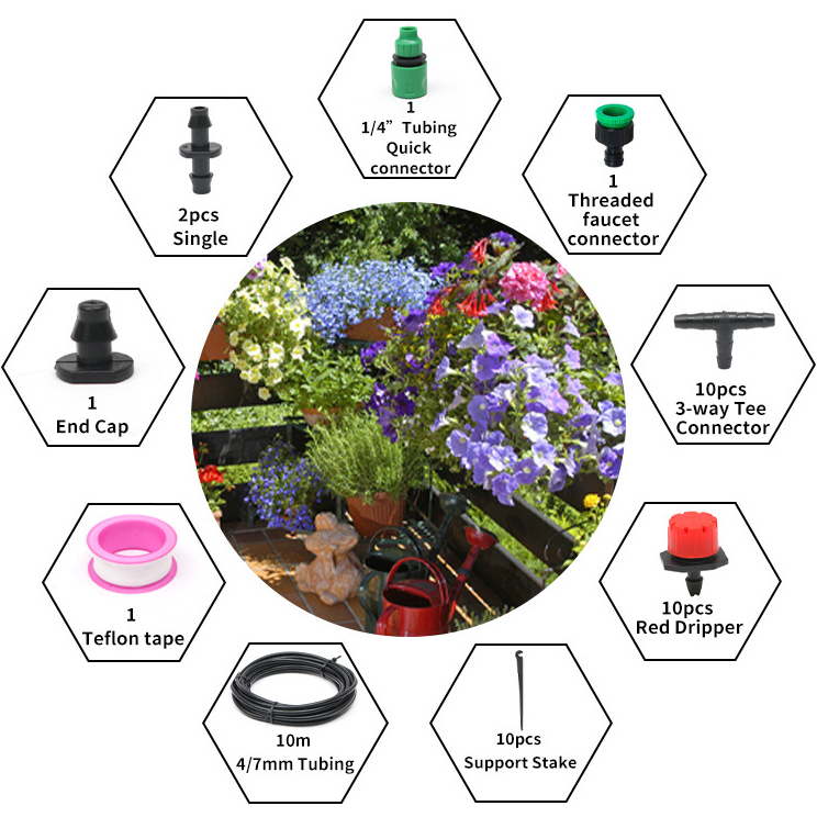 10m Drip Irrigation Kit Garden Automatic Watering System Garden Watering System with 7/4mm Tubing Irrigation Accessories Irrigation System for Garden Greenhouse