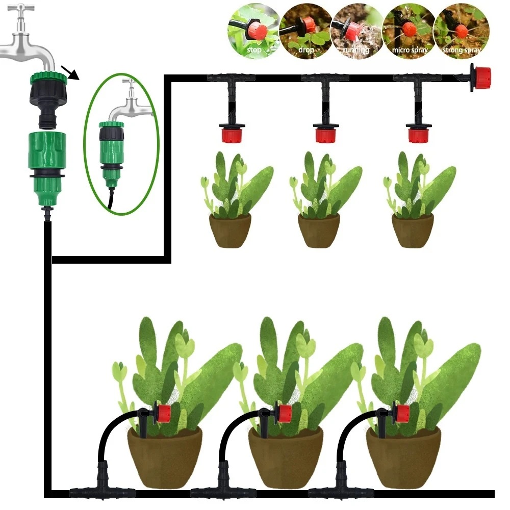 10m Drip Irrigation Kit Garden Automatic Watering System Garden Watering System with 7/4mm Tubing Irrigation Accessories Irrigation System for Garden Greenhouse