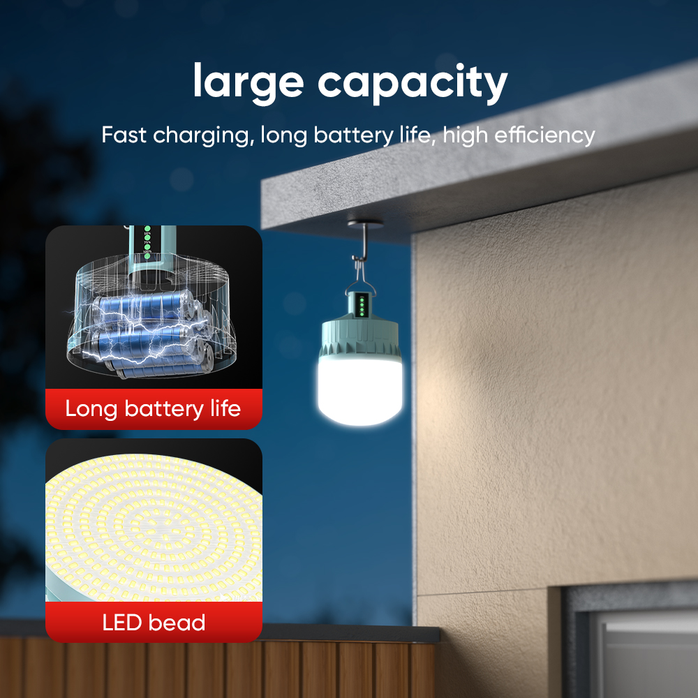 Solar Light Bulb Portable 2400mAh Solar Powered Camping Light Led Lantern Outdoor for Lamp Light Hiking Fishing Tent Indoor Shed Chicken Coop Hurricane Emergency with USB Rechargeable