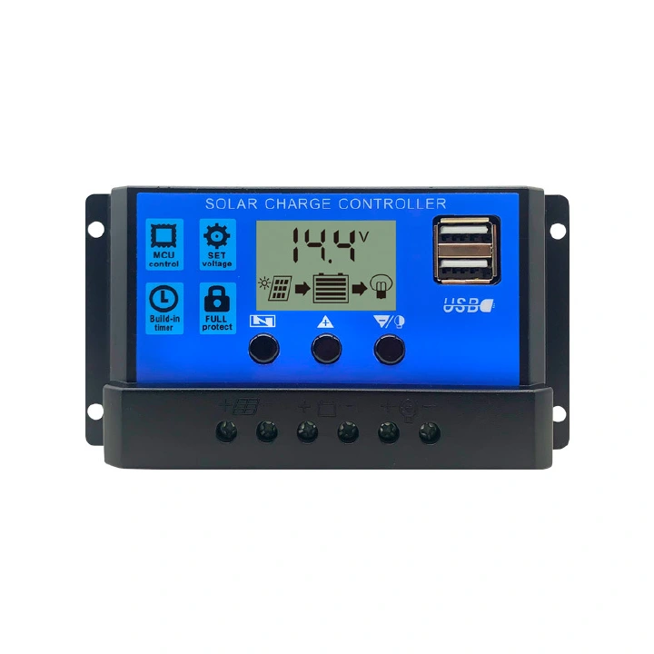 30A Solar Charge Controller 12V 24V Dual USB Solar Panel Battery Intelligent Regulator with LCD Display Auto Parameter Adjustable Timer Setting Multiple Load Control Modes