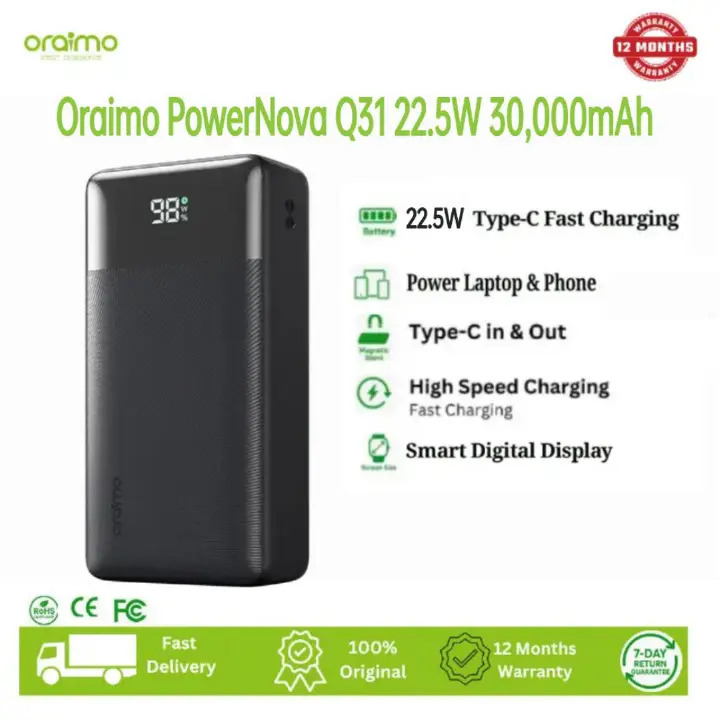 Original Oraimo PowerNova Q31 OPB-7300Q 30000mAh 22.5W Fast Charging Power Bank | Digital Display PD | QC3.0 Type C Dual USB Portable Charger for Android iPhone Kenya