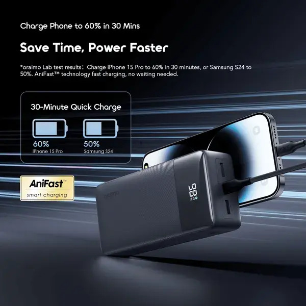 Original Oraimo PowerNova Q31 OPB-7300Q 30000mAh 22.5W Fast Charging Power Bank | Digital Display PD | QC3.0 Type C Dual USB Portable Charger for Android iPhone Kenya