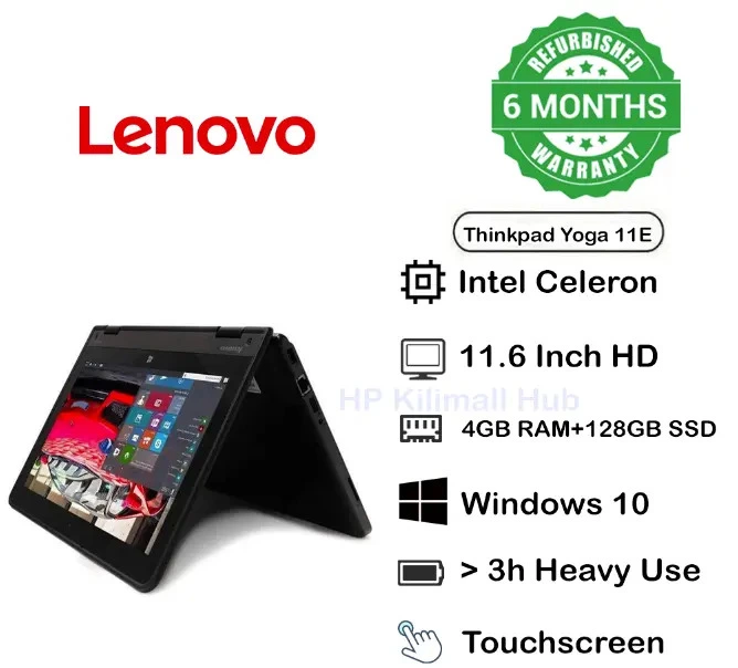 🚨Certified🚨 Lenovo ThinkPad Yoga 11e X360 2-in-1 Laptop Intel 1.3GHz 4GB RAM 128GB SSD Windows 11 Pro Office 13.3-Inch Full HD Touchscreen HDMI USB Ethernet FREE Laptop Bag & Mouse