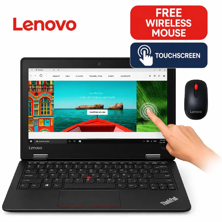 Certified by Kilimall🚨 Refurbished Lenovo ThinkPad Yoga 11e X360 2-in-1 Laptop Intel 1.3GHz 8GB RAM 128GB SSD Windows 11 Pro Office 13.3-Inch Full HD Touchscreen HDMI USB Ethernet FREE Laptop Bag Mou