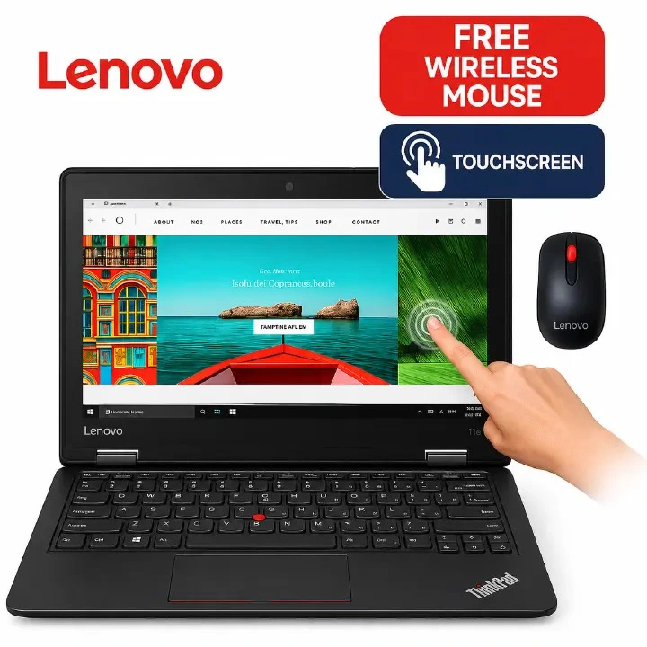 Certified by Kilimall🚨 Refurbished Lenovo ThinkPad Yoga 11e X360 2-in-1 Laptop Intel 1.3GHz 8GB RAM 128GB SSD Windows 11 Pro Office 13.3-Inch Full HD Touchscreen HDMI USB Ethernet FREE Laptop Bag Mou