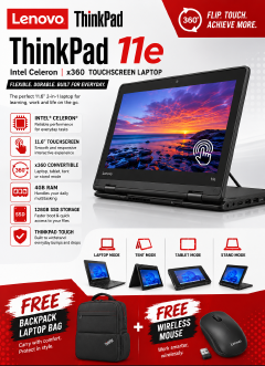 Original Professionally Refurbished Lenovo ThinkPad Yoga 11e X360 2-in-1 Laptop Intel 1.3GHz 4GB RAM 128GB SSD Windows 11 Pro Office 13.3-Inch Full HD Touchscreen HDMI USB Ethernet FREE Laptop Bag Mou