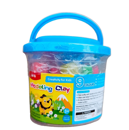 M&G 9 Color Modeling Clay Bucket (9 Assorted Colors) – Non-Toxic Creative Dough Set with Storage Pail for Kids, School Projects & Sensory Play AKE04467