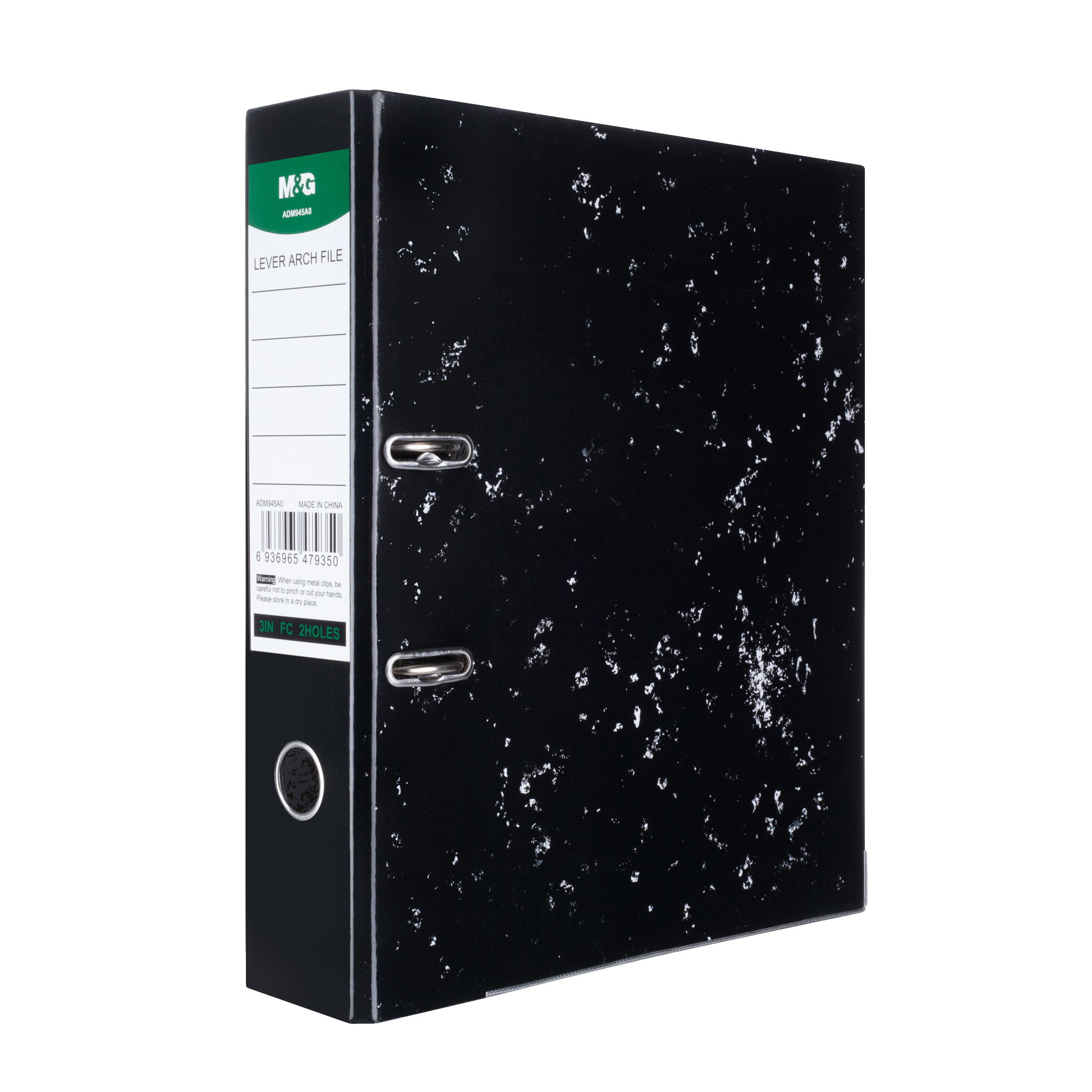 M&G Lever Arch Box File FC (3-Inch) - Heavy Duty Foolscap Office Binder, Marble Design with Finger Ring & Compressor Bar (945A0)