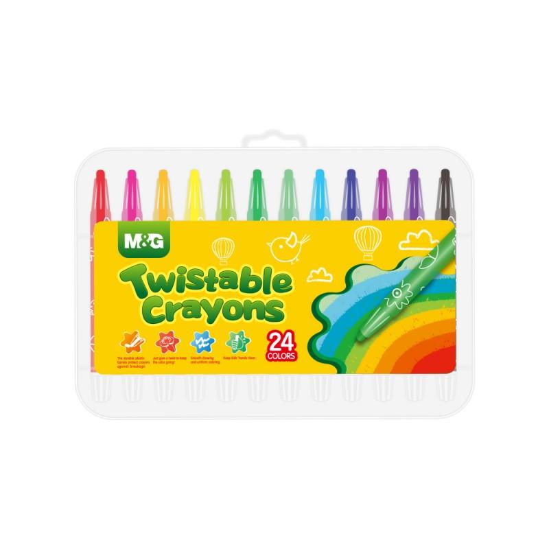 M&G 24 Color Deluxe Twistable Crayons Set (1 pack = 24pieces)- Professional Retractable Wax Crayons for Kids & Students, Non-Toxic Art Supplies in Durable PP Storage Box (AGMX4334)