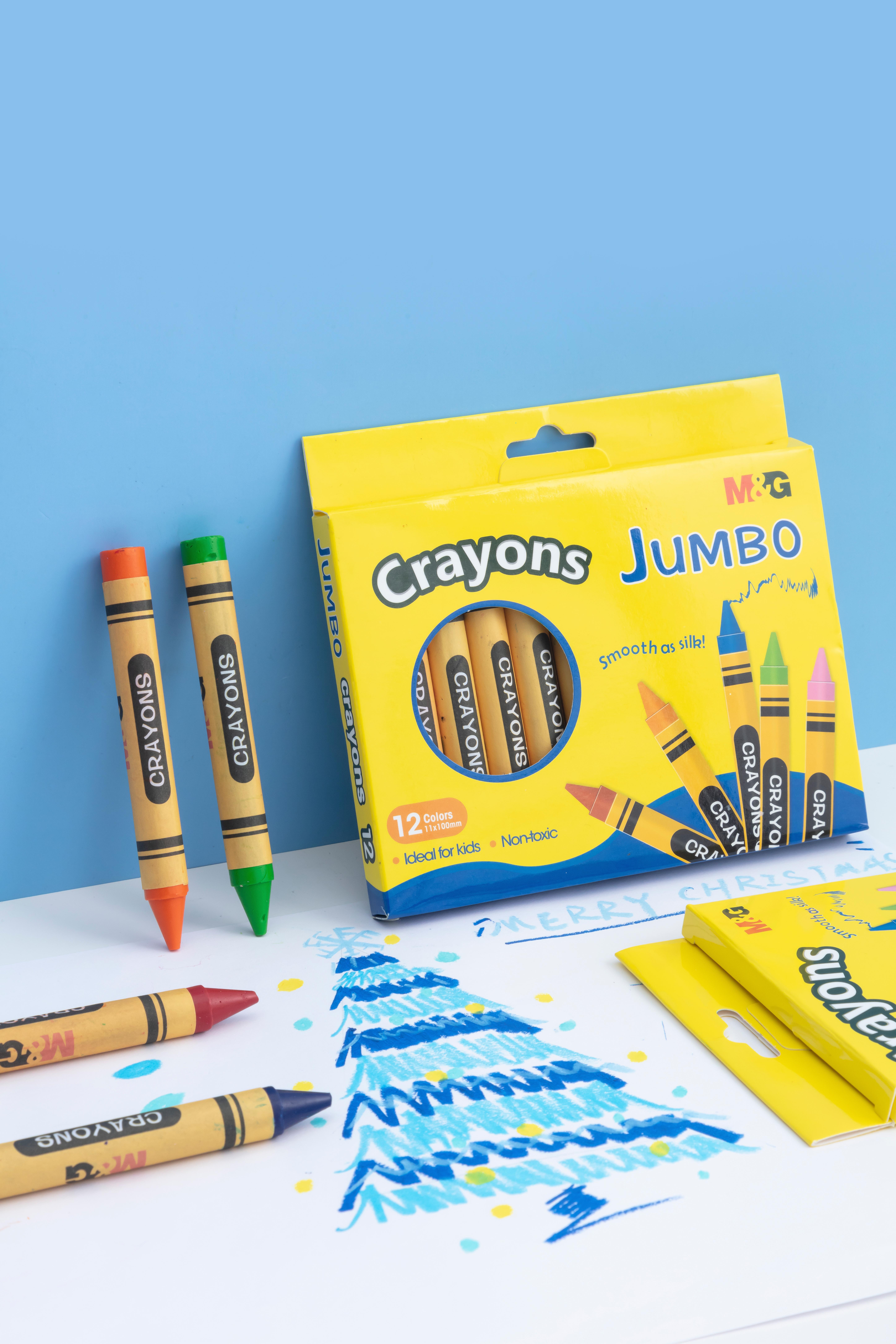 M&G Jumbo Non-Toxic (12-Color) Wax Crayon Set for Early Childhood Art & Craft Smooth Easy-Grip Art For Toddlers and Kids - AGMX4224