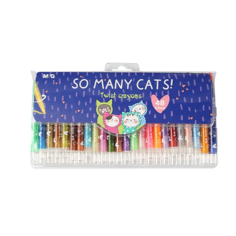 M&G "So Many Cats" 48 Color Twistable Crayons - Mega Deluxe Retractable Wax Crayon Set in Large PVC Pouch - AGMX4339 Non-Toxic, Professional Grade Artist Palette for Kids, School & Detailed Art