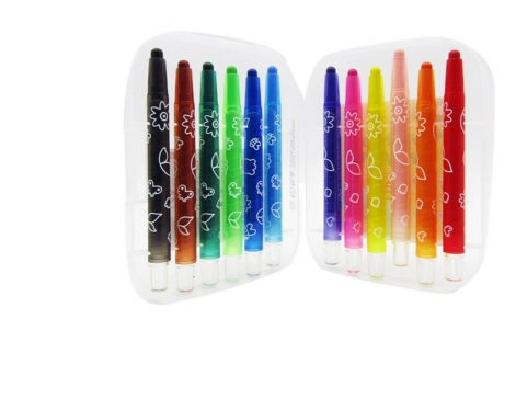 M&G 12 Color Twistable Crayons Set (1 pack 12 pieces) - Non-Toxic Mess-Free Retractable Wax Crayons with Clear Storage Case for Kids (AGMX4332)