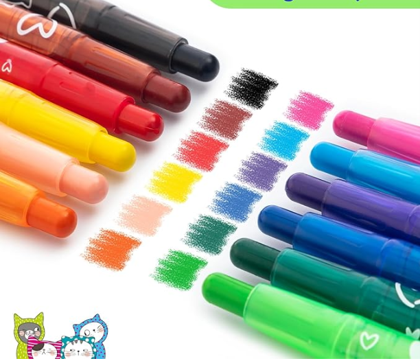 M&G "So Many Cats" Twistable Crayons - 24 Rich Colors Retractable Wax Crayons in Portable PVC Pouch - AGMX4337 Non-Toxic Smooth Coloring Set for Kids, Students & Gift-Giving