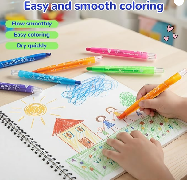 M&G "So Many Cats" Twistable Crayons - 24 Rich Colors Retractable Wax Crayons in Portable PVC Pouch - AGMX4337 Non-Toxic Smooth Coloring Set for Kids, Students & Gift-Giving