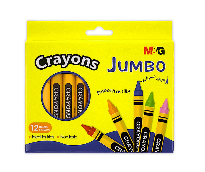 M&G Jumbo Non-Toxic (12-Color) Wax Crayon Set for Early Childhood Art & Craft Smooth Easy-Grip Art For Toddlers and Kids - AGMX4224